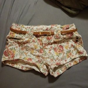Floral print jean shorts